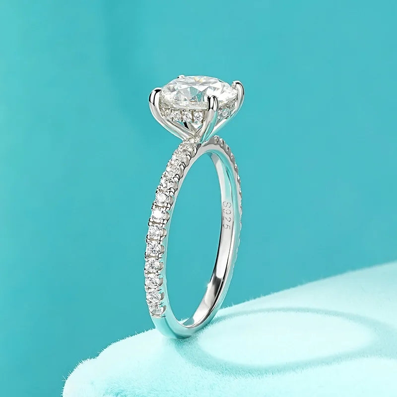 Anziw Solitaire 2ct Moissanite Diamond Ring 925 Sterling Sliver Sparking Wedding Promise Finger Rings for Women with Certificate