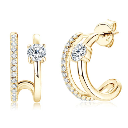 Anziw NEW 4mm Moissanite Piercing Stud Ear Cuffs 925 Sterling Silver Double Side Hoop Earrings for Women Illusion Jewelry Gifts