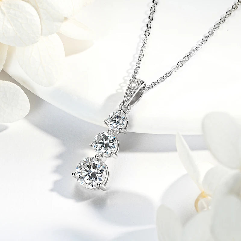 4mm&3.5mm&3mm 0.60cttw. 3 Stones D Color Moissanite Pendant Necklaces 925 Silver for Women 18K Gold Plated 2025 Trendy Jewelry