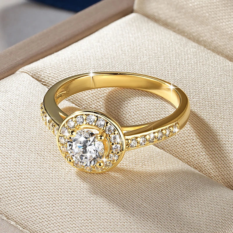 Anziw 0.5ct Classic AAAAA Cubic Zirconia 14k Gold Plated Finger Rings For Women Promise Wedding Ring Fine Jewelry Valentine Gift