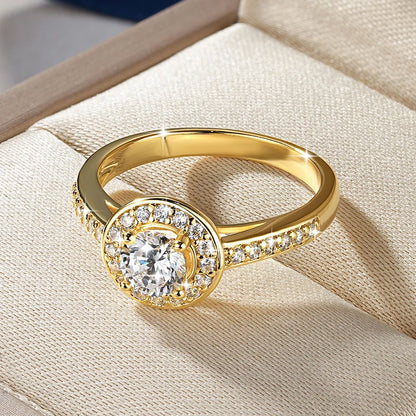 Anziw 0.5ct Classic AAAAA Cubic Zirconia 14k Gold Plated Finger Rings For Women Promise Wedding Ring Fine Jewelry Valentine Gift