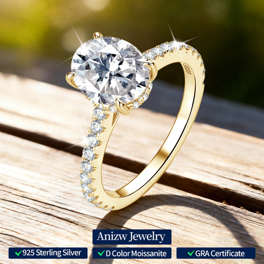 Anziw Real 3.0CT D Oval Moissanite Promise Ring for Women 925 Sliver Engagement Wedding Finger Jewelry GRA Certified Rings S925