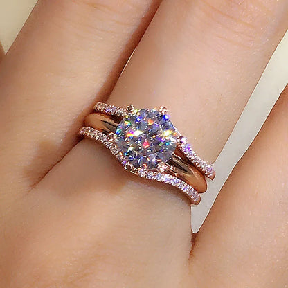Anziw Gold Color 3.0CT Moissainte Wedding Rings Bridal Sets for Women Classic 2ct Designed Promise Band Engagement Jewelry Gifts