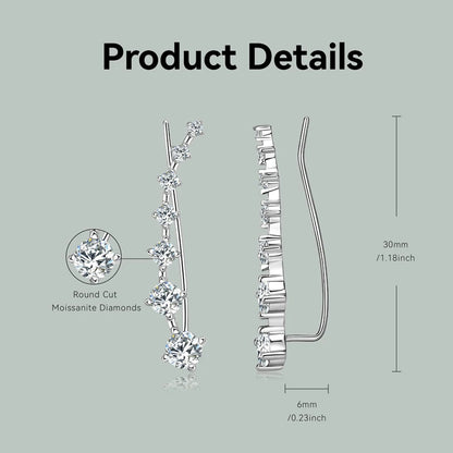 Anziw 925 Silver Full Moissanite Earrings Climber 7 Star Crawler Stud Ear Cuff for Women Black White Moissanite Jewelry Gifts
