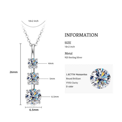 4mm&3.5mm&3mm 0.60cttw. 3 Stones D Color Moissanite Pendant Necklaces 925 Silver for Women 18K Gold Plated 2025 Trendy Jewelry