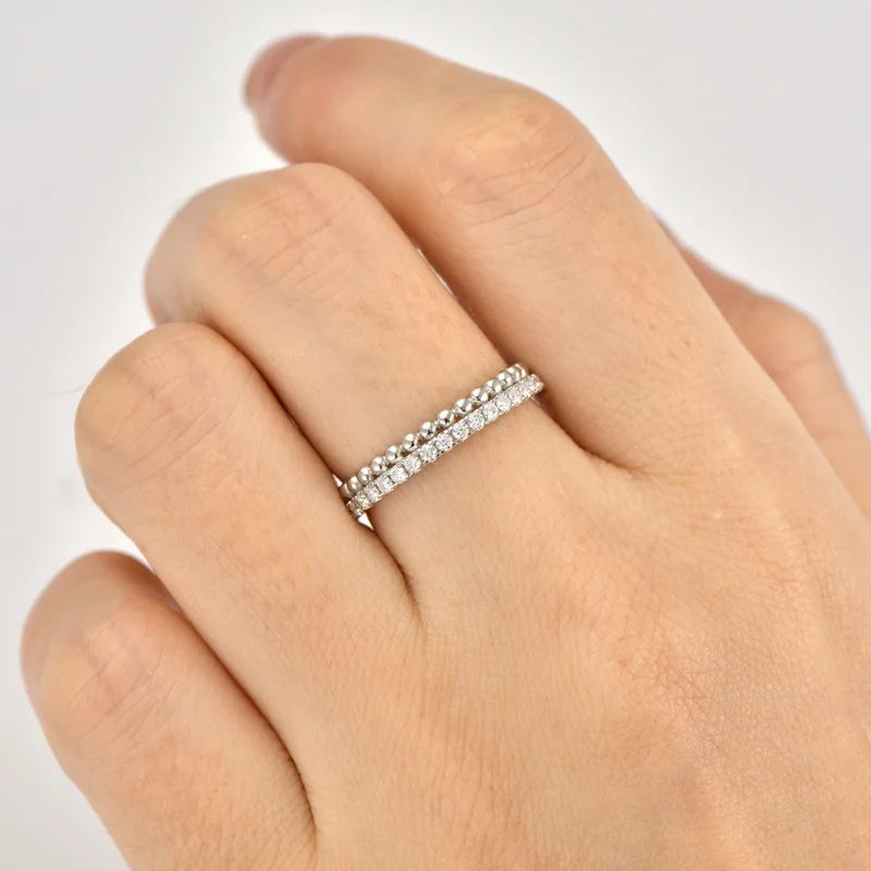 Anziw 1.5mm D Moissanite Half Eternity Ring 925 Sliver Double Hoops Rings Finger Bands for Women Trendy Jewelry Valentine's Gift