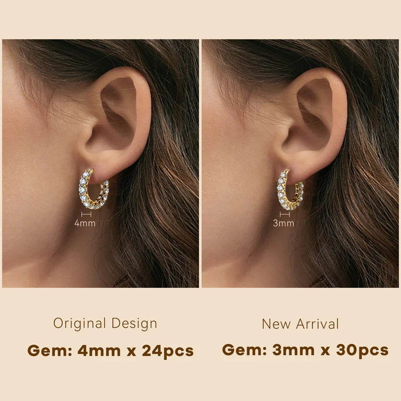 Anziw Luxury Hoops Sparking Full 3mm/4mm Moissanite Earrings Solid Silver 925 for Women Huggie Wedding Engagement Jewelry Gifts