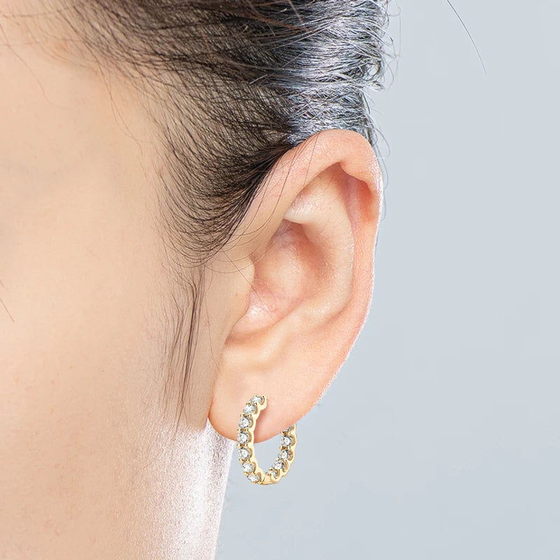 Anziw Sparking 3mm D VVS1 Full Moissanite Hoop Earrings for Women 925 Sterling Silver 14k Yellow Gold Plated 2023 Trendy Jewelry
