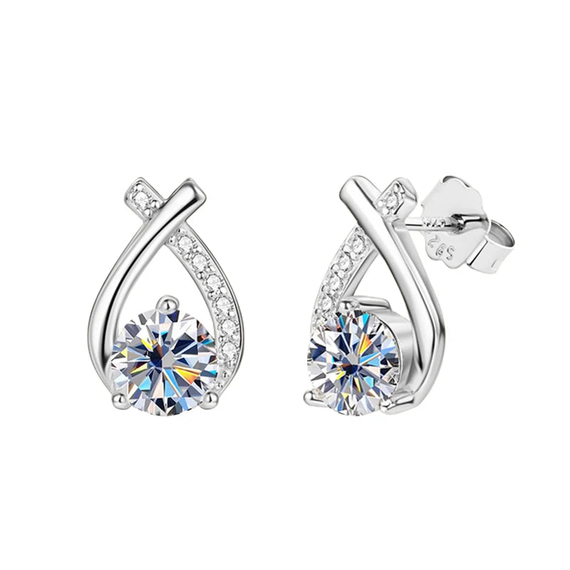 Anziw S925 5MM 0.5CT D Round Moissanite Cross Stud Earrings Real 925 Sterling Silver for Women Sparking Lab Diamond Fine Jewelry
