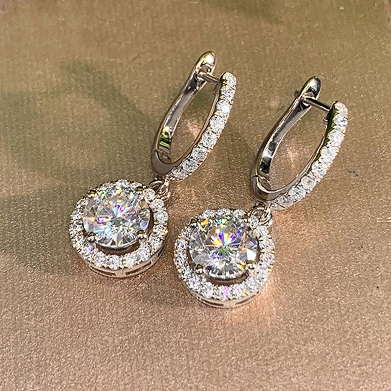 Anziw 2023 Women Hoops 925 Silver Gold Drop Earrings Dangle 1CT Real Moissanite Earring Original Certified Wedding Jewelry Gifts