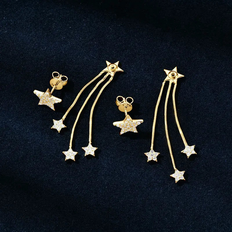 Anziw 925 Moissanite Star Tassel Drop Dangle Earrings for Women Real S925 Silver Studs Earrings Certified Fine Jewelry Gift Girl
