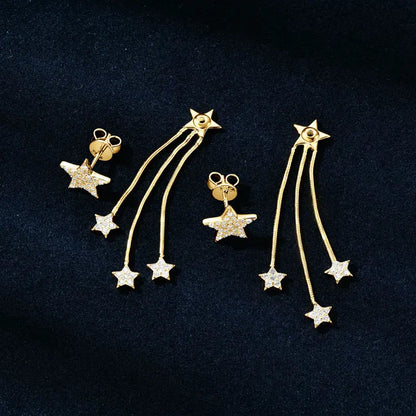 Anziw 925 Moissanite Star Tassel Drop Dangle Earrings for Women Real S925 Silver Studs Earrings Certified Fine Jewelry Gift Girl