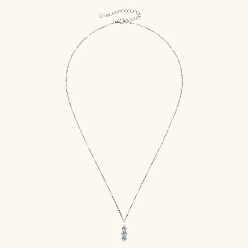 Anziw 1.1ctw. D Moissanite Pendant Necklace for Women 925 Silver Three-Stone Vertical Bar Pendants Adjustable Chain Jewelry Gift