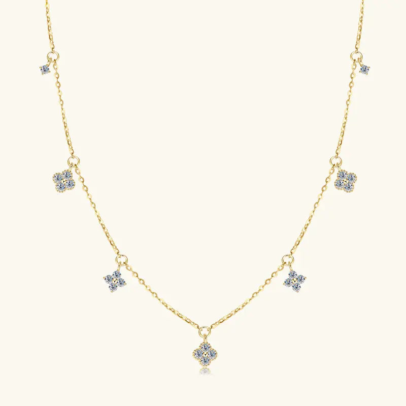 Anziw 3mm D Moissanite Jewelry Set Clover Flower Pendant Necklace Earrings Bracelet 3 in 1 Sets for Women 925 Silver Charm Gifts