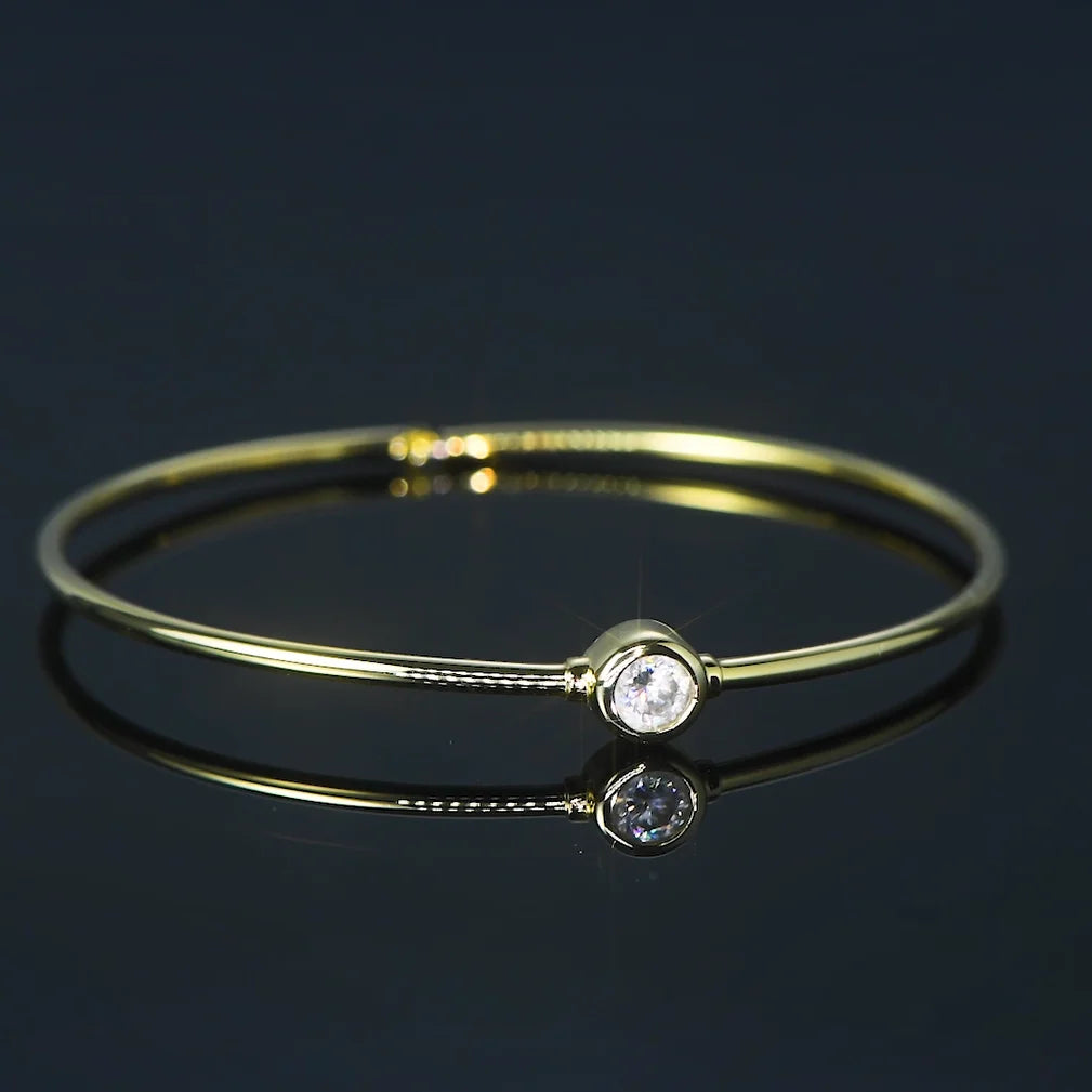 Anziw Simple Bangle 925 Silver 5mm 0.5ct D Color Bezel Moissanite Bangles 14K Gold Plated Hollow Tube Bracelet for Women Jewelry