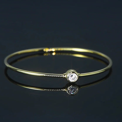 Anziw Simple Bangle 925 Silver 5mm 0.5ct D Color Bezel Moissanite Bangles 14K Gold Plated Hollow Tube Bracelet for Women Jewelry