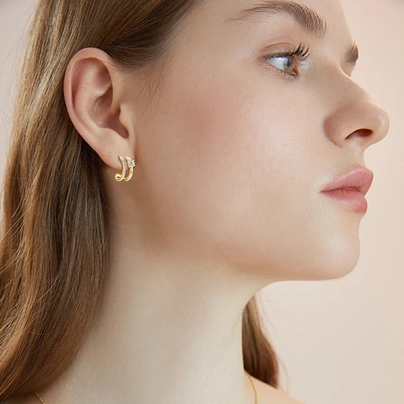 Anziw NEW 4mm Moissanite Piercing Stud Ear Cuffs 925 Sterling Silver Double Side Hoop Earrings for Women Illusion Jewelry Gifts