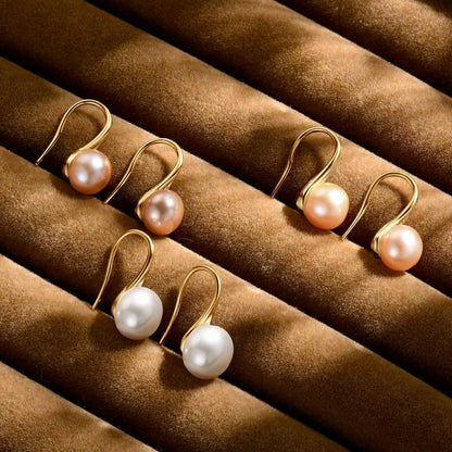 Anziw Elegant Pearl Drop Earrings 8-8.5mm Natural Freshwater Pearl Hook Earrings For Women Classic Wedding Jewel 14K Gold Fille