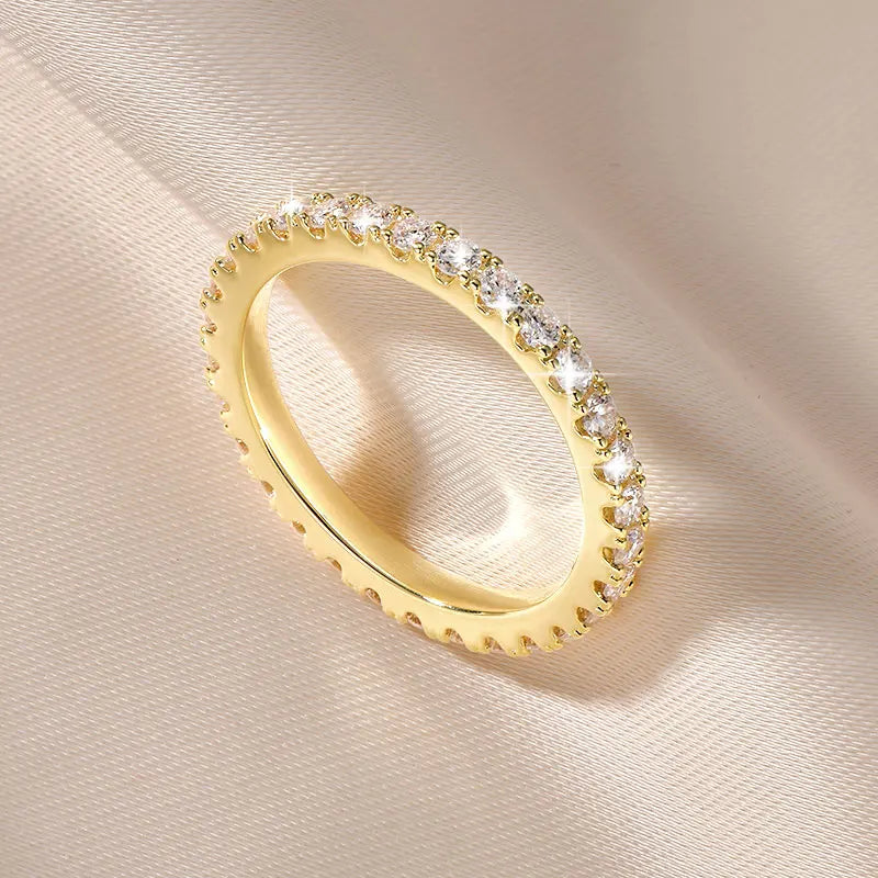 Anziw 2mm D Color Full Moissanite Ring for Women Sparkling Wedding Eternity Band 14k Gold Filled Wedding Engagement Ring Jewelry