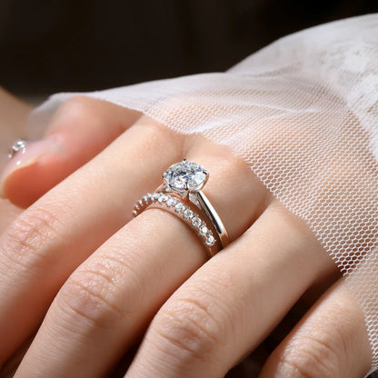 ANZIW 8mm 2.0ct Moissanite Wedding Ring Set Solitaire Diamond Engagement Ring Band for Women Full Eternity Band Girls 925 Silver