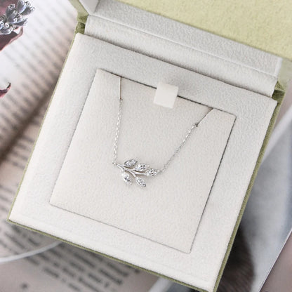 Anziw D0.90CT Marquise Cut Moissanite Leaf Pendant Necklace for Women Adjustable Chain 925 Sterling Silver Lab Diamond 40+5cm