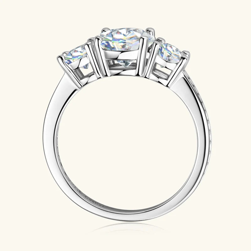 Anziw 3.5CTTW. Cushion & Round Moissanite Ring 925 Silver 3 Stone Engagement Wedding Promise Rings For Women Finger Jewelry D-E