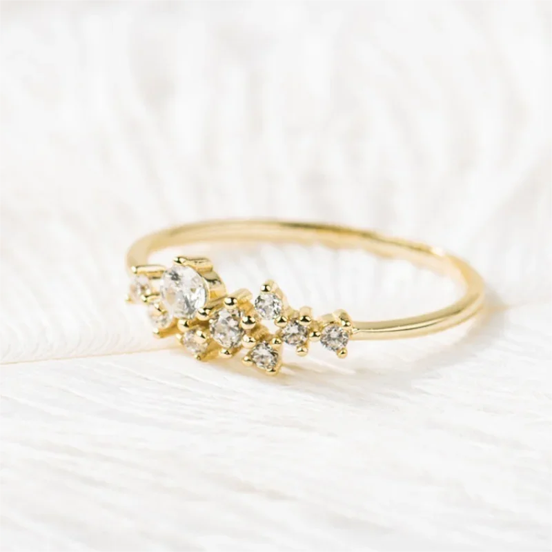 Anziw Real 925 Sterling Silver Moissanite Engagement Ring for Women Dainty Thin Finger Rings Gold Color Jewelry Accessories Gift