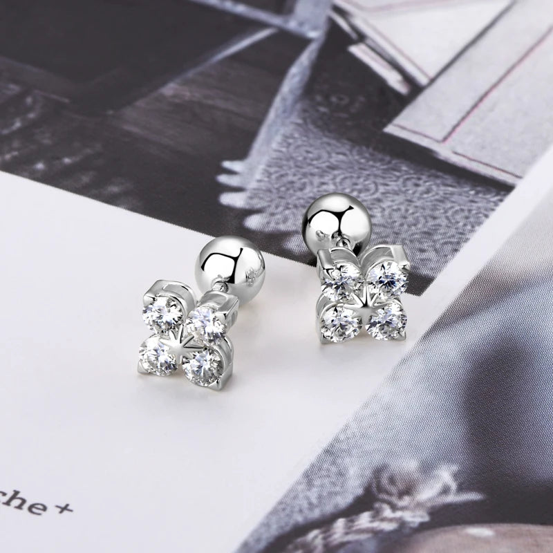 Anziw Lucky Clover Flower 3mm Moissanite Jewelry Set 925 Silver Pendant Necklace Stud Earrings for Women S925 Charm Fine Jewelry