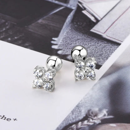 Anziw Lucky Clover Flower 3mm Moissanite Jewelry Set 925 Silver Pendant Necklace Stud Earrings for Women S925 Charm Fine Jewelry