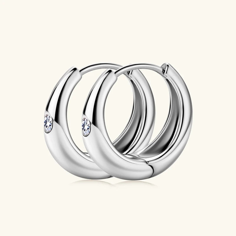 Anziw Chunky Hoops 2.5mm D Color Moissanite Thick Huggie Earring Gold Plated 925 Silver Piercing Earrings for Women Jewelry Gift