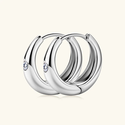 Anziw Chunky Hoops 2.5mm D Color Moissanite Thick Huggie Earring Gold Plated 925 Silver Piercing Earrings for Women Jewelry Gift