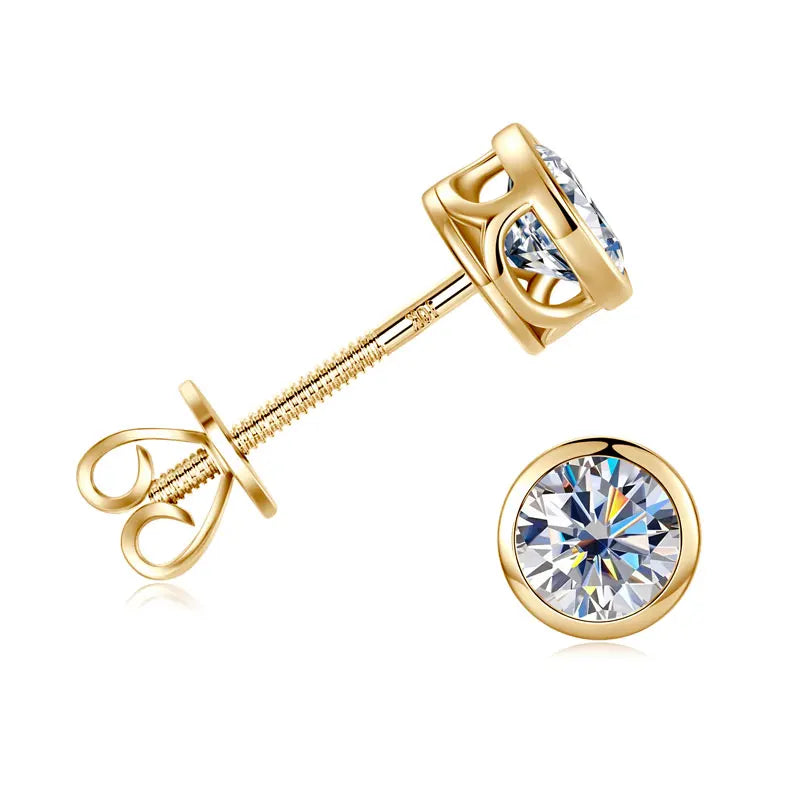 Anziw Real Gold 10K Stud Earrings Moissanite 1ct  6.5mm D Color Screw Back Six Claws Earrings for Women Men Classic Gold Jewelry