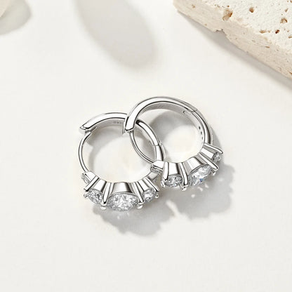 Anziw Classic 6.5mm&4mm&1.3mm D Moissanite 3-Stone Hoop Huggies Earrings 925 Silver Fine Jewelry Valentine's Day Gift for Women