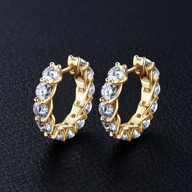 Anziw New 4mm Moissanite Hoops Luxury Eternity Diamond Earrings Solid Silver 925 18K White Gold Plated Jewelry for Women Gifts
