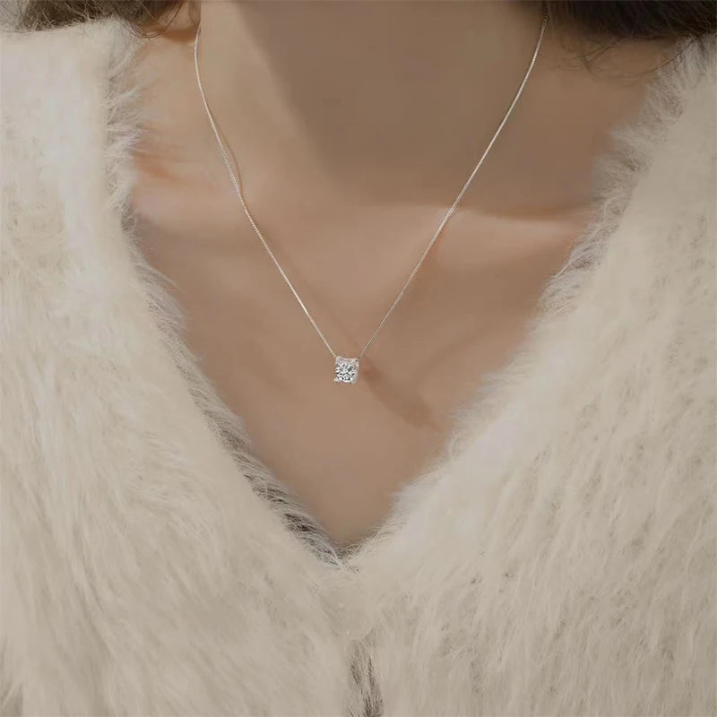 Original 925 Silver Certified 0.5CT D Color Moissanite Jewelry Set Solitaire Pendant Necklace Stud Earrings for Women Gifts S925