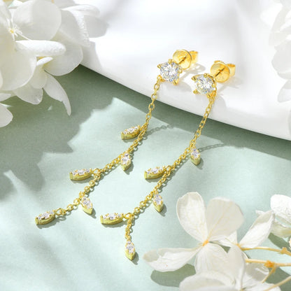 Anziw Leaf Dangle Long Drop Earrings Silver 925 for Women Real Moissanite Chandelier Earrings Wedding Jewelry Korean Accessories