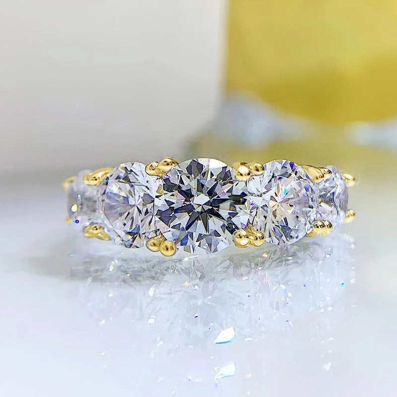 Anziw 5 Stone Rings 3.6cctw D Color Moissanite Engagement Wedding Bands Sliver 925 for Women Sparkling Diamonds Jewelry With