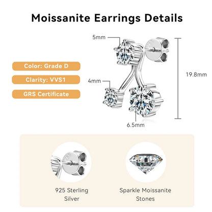 Anziw Trendy Dual Use Earrings Jackets 925 Sterling Silver D Color Moissanite Ear Jacket Studs for Women Jewelry Valentine Gifts