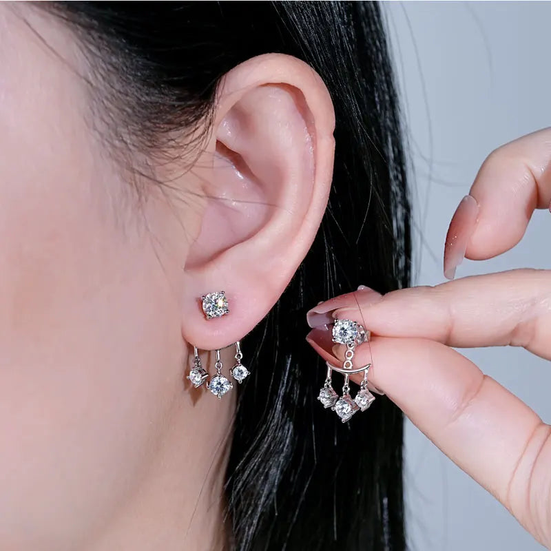 Anziw Trendy Dual Use Earrings Jackets 925 Sterling Silver D Color Moissanite Ear Jacket Studs for Women Jewelry Valentine Gifts