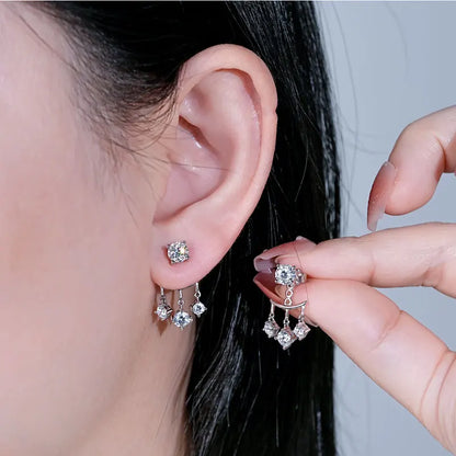 Anziw Trendy Dual Use Earrings Jackets 925 Sterling Silver D Color Moissanite Ear Jacket Studs for Women Jewelry Valentine Gifts
