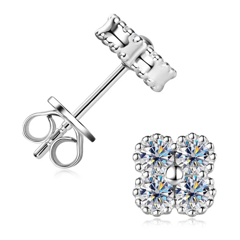 Trendy Clover Flower Stud Earrings 3mm D Moissanite Lab Diamond 100% Real 925 Silver Piercing Ear Jewelry for Women Gifts 2025