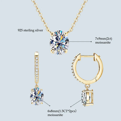 4.0cttw Oval Cut D Moissanite Jewelry Set Real 925 Silver Pendant Necklace and Luxury Hoop Earrings Sets for Women Trendy Gift
