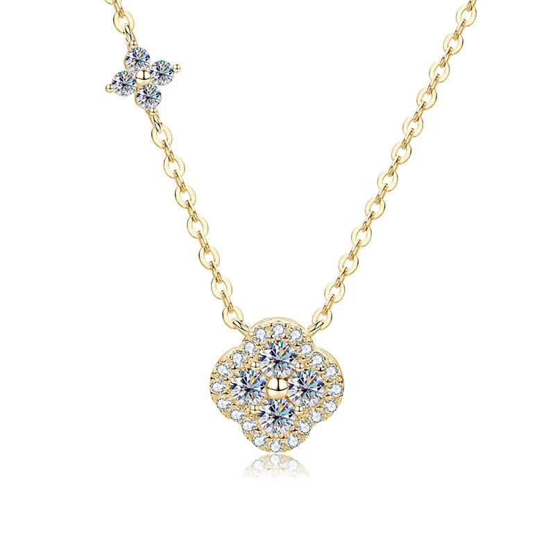 Anziw 3mm Certified Moissanite Clover Flower Pendants 14k Gold Filled Necklace for Women Adjustable Necklaces Charm Jewelry Gift