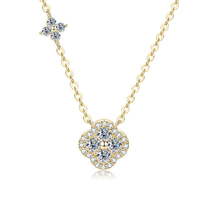 Anziw 3mm Certified Moissanite Clover Flower Pendants 14k Gold Filled Necklace for Women Adjustable Necklaces Charm Jewelry Gift
