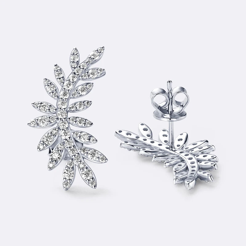 Leaf-Shaped Stud Earrings Climber 925 Sterling Silver D Color Moissanite Earrings for Women Wedding Party Jewelry Valentine Gift