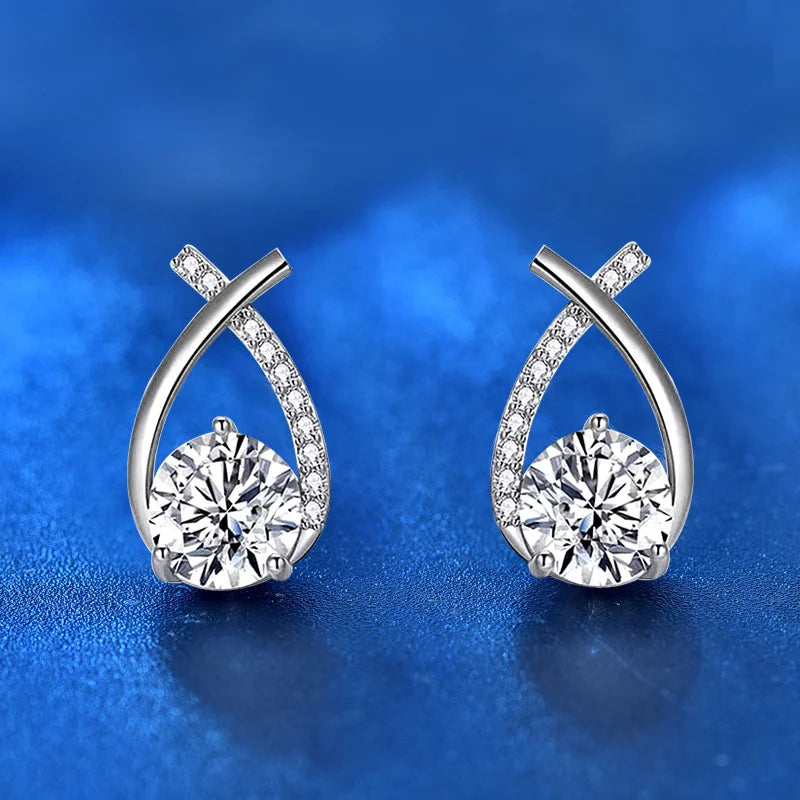 Anziw Real 925 Silver Stud Earrings 0.5ct Moissanite Drop Fishtail Cross Piercing Ear Earring 2023 Korean Trendy Women's Jewelry
