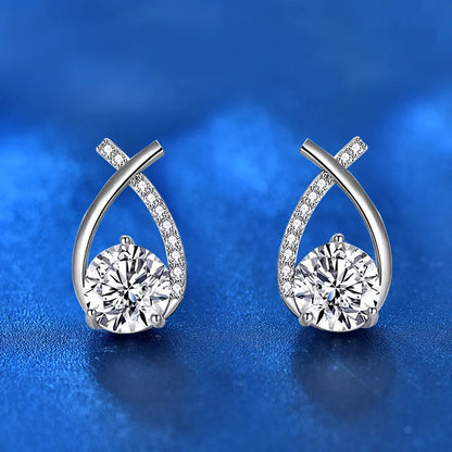 Anziw Real 925 Silver Stud Earrings 0.5ct Moissanite Drop Fishtail Cross Piercing Ear Earring 2023 Korean Trendy Women's Jewelry