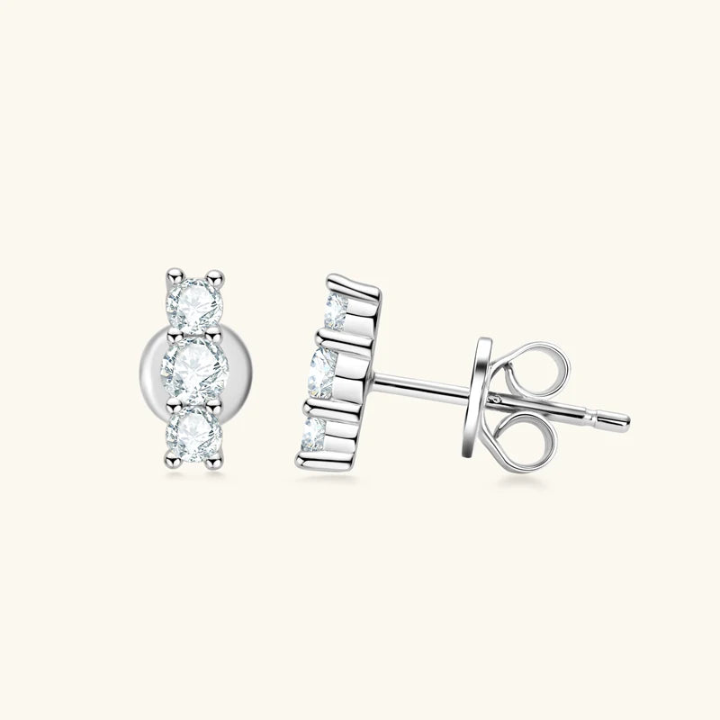 Anziw Sparking 3mm 3 Stone Moissanite Stud Earrings Real S925 Silver for Women Plated White Gold Daily Jewelry Valentine's Gift