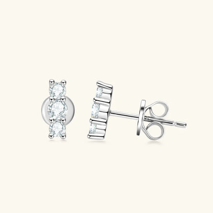 Anziw Sparking 3mm 3 Stone Moissanite Stud Earrings Real S925 Silver for Women Plated White Gold Daily Jewelry Valentine's Gift