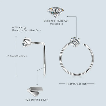 Anziw 100% 925 Silver Circle Piercing Earrings for Women 4mm 0.3ct Moissanite Earring Studs Threader Wedding Party Jewelry 2024